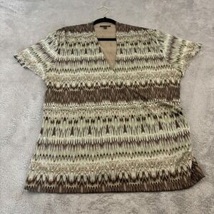 VTG Y2K Anne Klein Silk Faux Wrap Tunic Top Womens 2X Brown Green Hippie Goblin